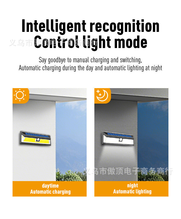 New Solar Wall Light Outdoor Human Body Sensor Light COB Courtyard Home Lighting Street Lamp Waterproof LED Garage Light