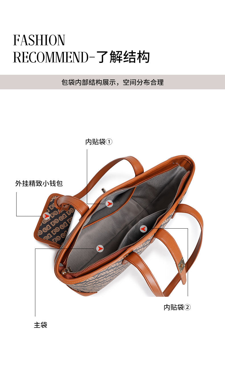 Original Design Retro Print Tote Bag for Work Commute Large Capacity Shoulder Bag Niche Versatile Fashion Handbag