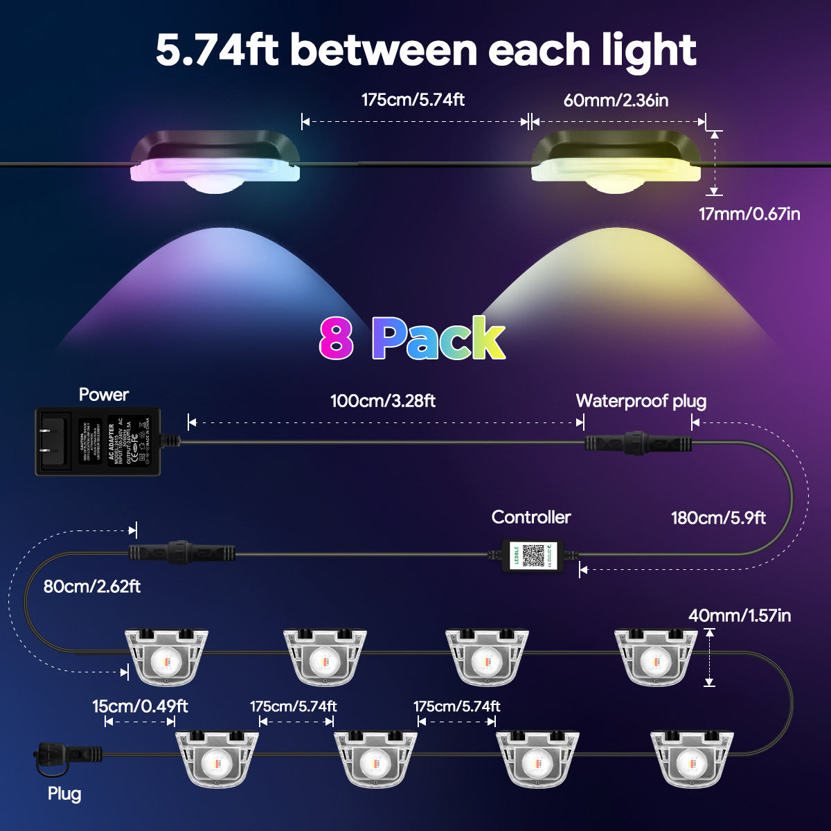 Bluetooth fence light RGBCW Iridescent Fence Light Wall Washer Light Fence Light Garden Light Waterproof Decorative Light