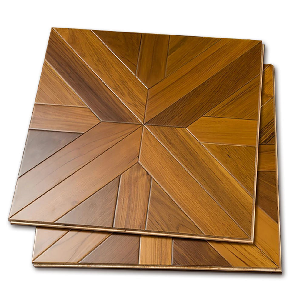 Custom Thick Square Teak Engineered Parquet Flooring | Waterproof Anti-Slip Exterior Living Room Use Customizable Decorative