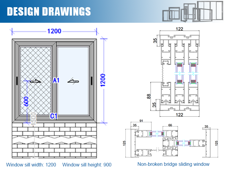 Strong Stainless Steel Mesh Customized Aluminum Balcony Sliding windows With Safety Lock