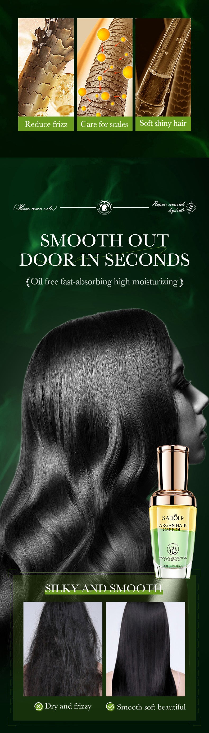 Hair Care Essential Oil30ml SADOER Smooth and Nourishing Hair Care Essential Oil  Wholesale