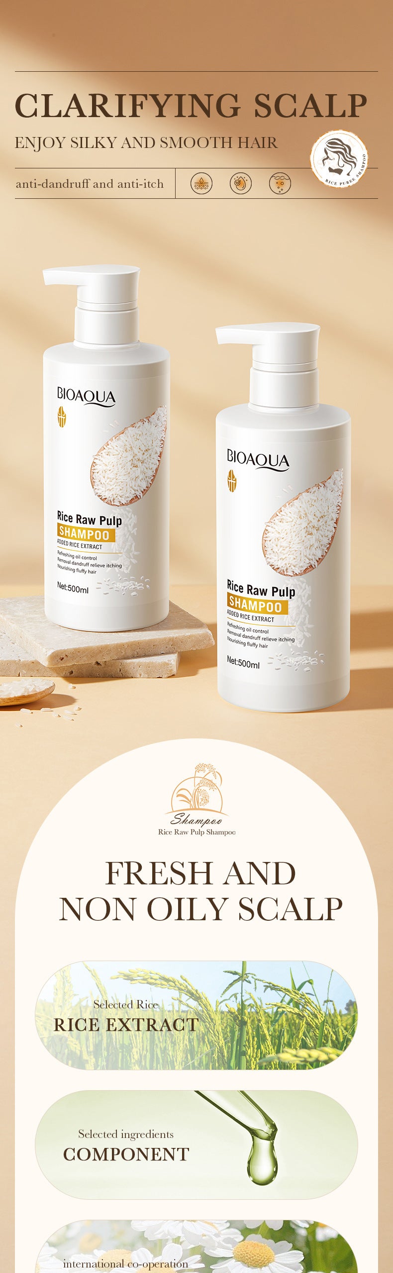 BIOAOUA Rice Puree Shampoo Anti-Dandruff Oil Control Volumizing Long-Lasting Fragrance Hair Wash