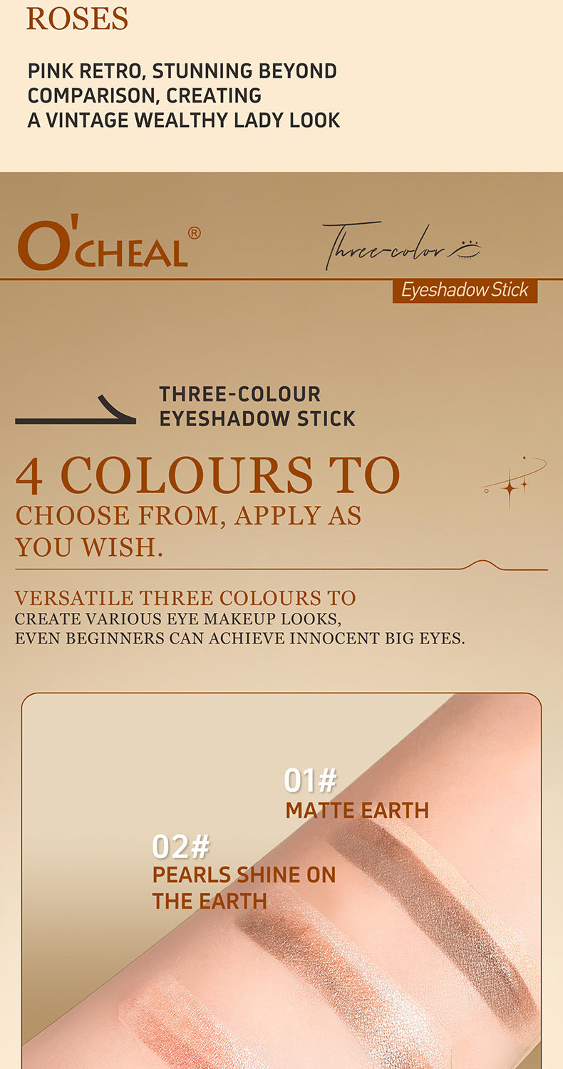 One-Stroke Gradient Lazy Three-Color Eyeshadow Stick Matte Shimmer Pearl Highlight Eyeshadow Pen