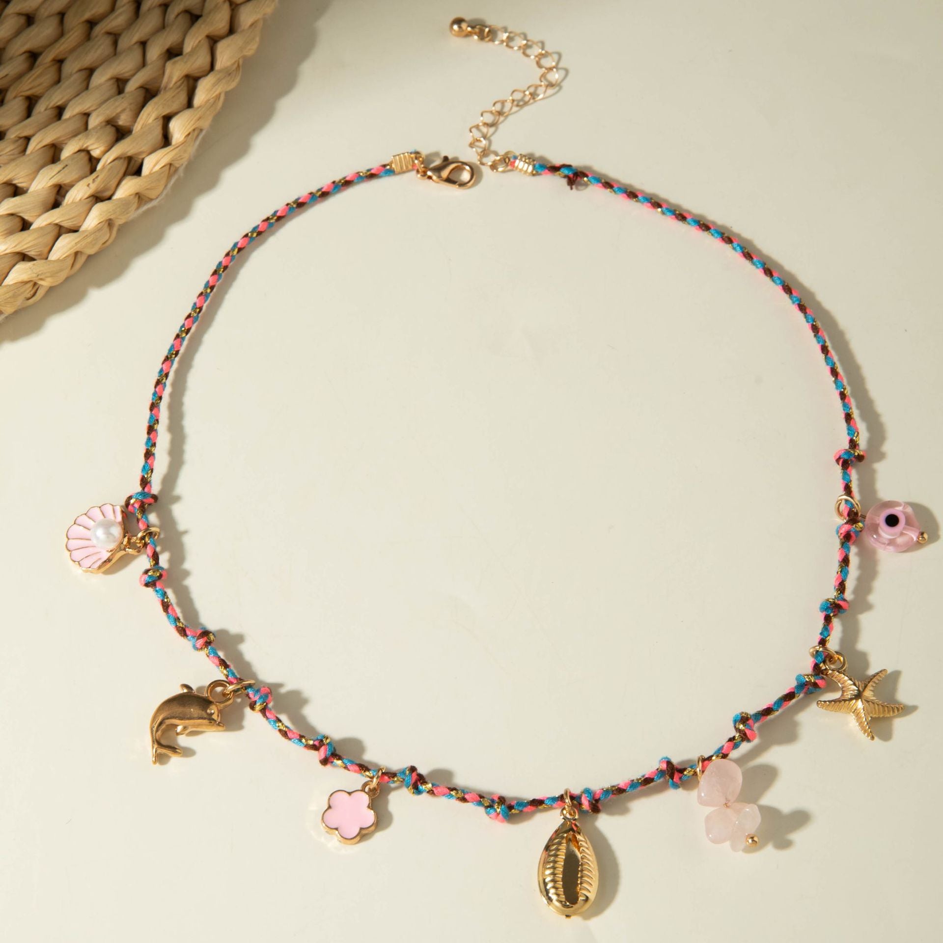European and American Ornament Fashion Ocean Style Shell Alloy Pendant Braided Necklace Bohemian Shell Jewelry