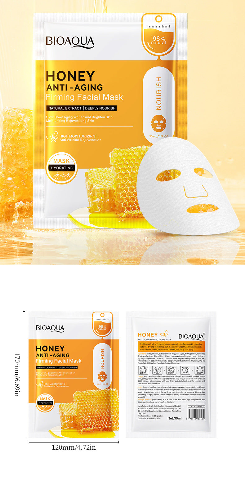Mask30gBIOAOUA Honey Hydrating Pearl Moisturizing Rose Snail Moisturizing  Foreign Trade Wholesale