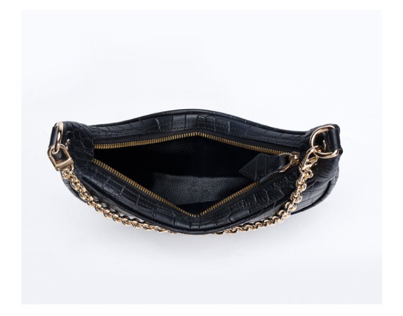 European and American Underarm Single Shoulder Bag for Women, Chain Moon Bag, Mini Fashion Women's Bag, Trendy Versatile Crocodile Pattern Light Luxury Crossbody Bag