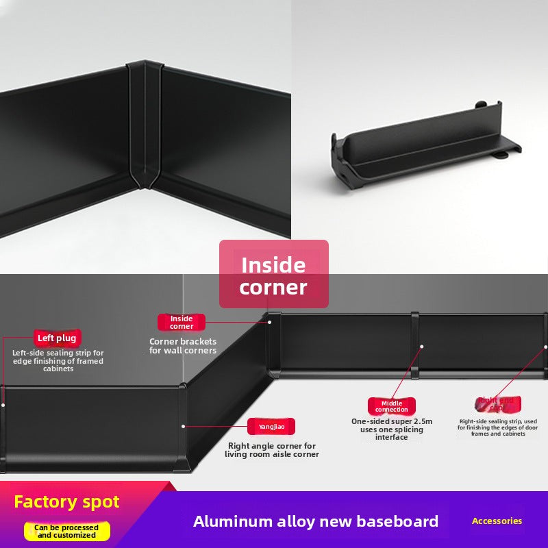 Aluminum alloy skirting board, ultra-thin snap-on minimalist corner trim6cm8cm Metal stainless steel ultra-narrow baseboard