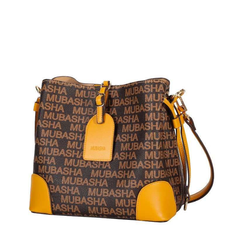 2024Summer New Trendy Fashion Vintage Bucket Bag Retro Style Single Shoulder Crossbody Printed Chain Handbag for Women