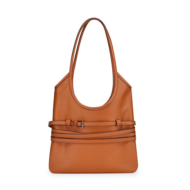 Trendy Belt Decorated Underarm Bag for Women, European and American Retro Style Tote Bag, Fashionable Large Capacity Women's Bag