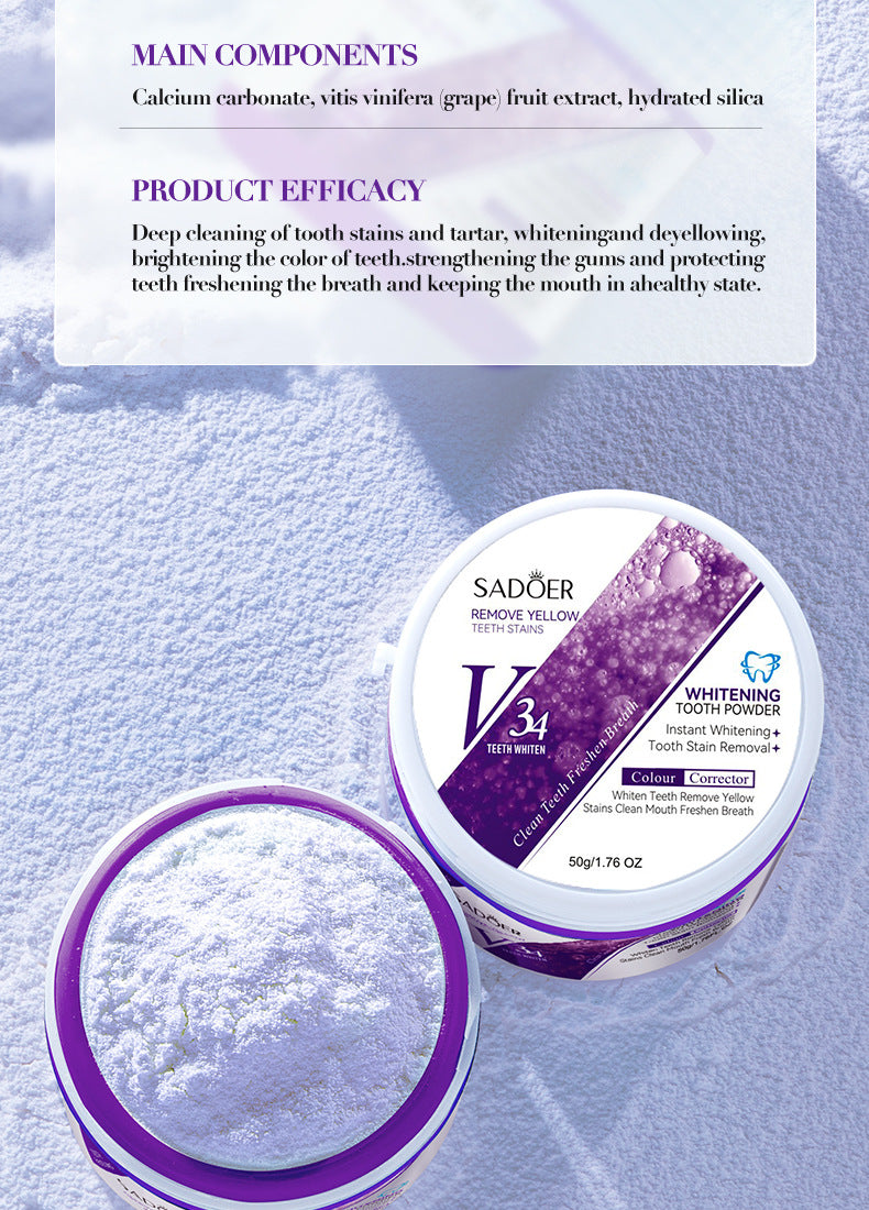 V34Toothpowder50g SADOER Whitening Deep Cleaning Whitening Teeth Cleaning Powder  Foreign Trade Wholesale
