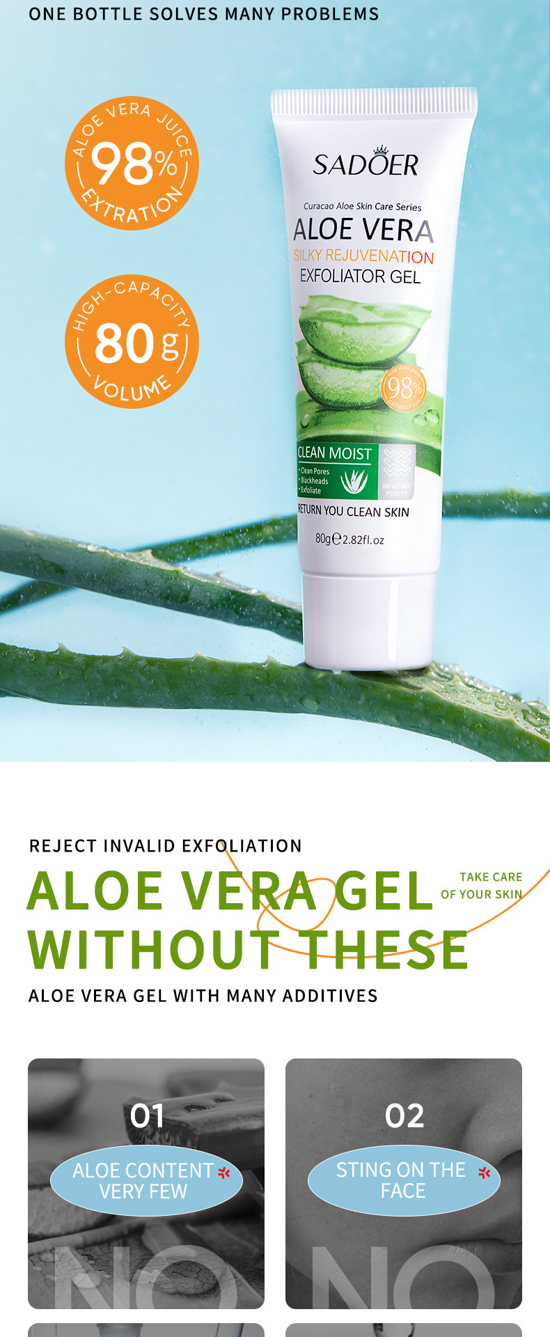 Aloe Vera Skincare Set SADOER Cleansing, hydrating, moisturizing, and nourishing  foreign trade manufacturer wholesale
