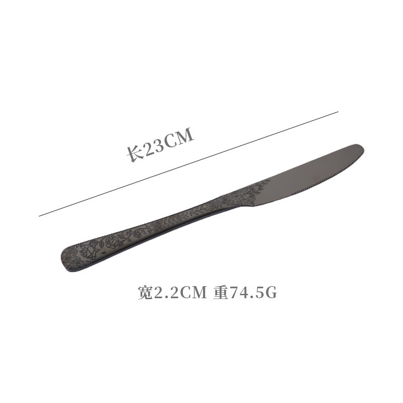 Vintage Pattern National Trend Stainless Steel Cutlery Set Five-Piece Set Western Steak Knife Fork Spoon Dessert Spoon Fork