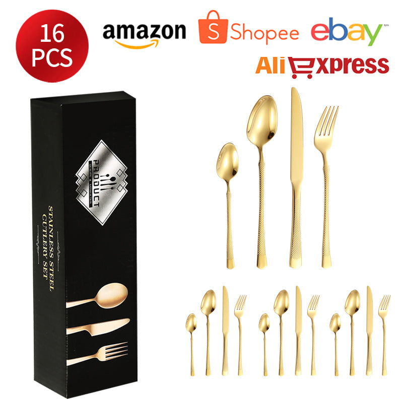 201Stainless steel tableware hotel high-end cutlery set24Set of Restaurant Star Point Steak Knife and Fork Set