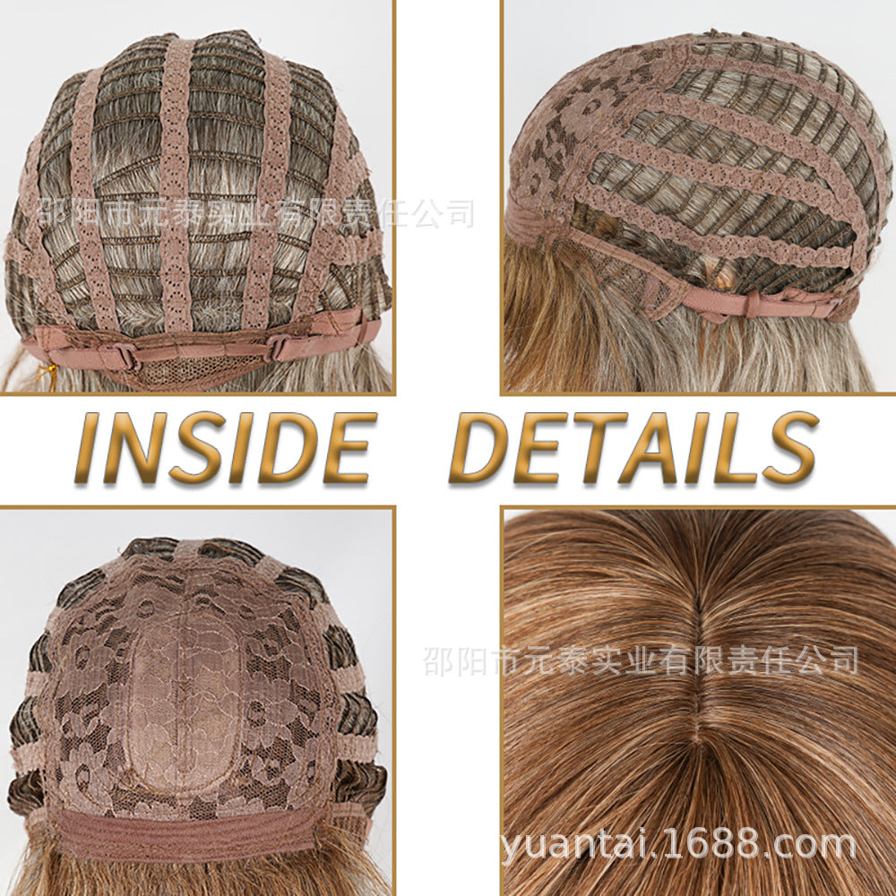 European and American Medium-Length Wig Two-Tone Scalp Air Bangs African Medium Short wigs Two-tone Design