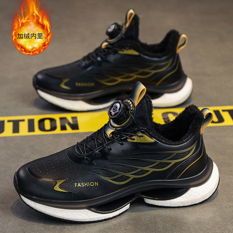 Winter Men's Shoes2025New Rotating Button Running Sports Shoes Men's Breathable Thick Bottom Popcorn Cushioning Running Shoes