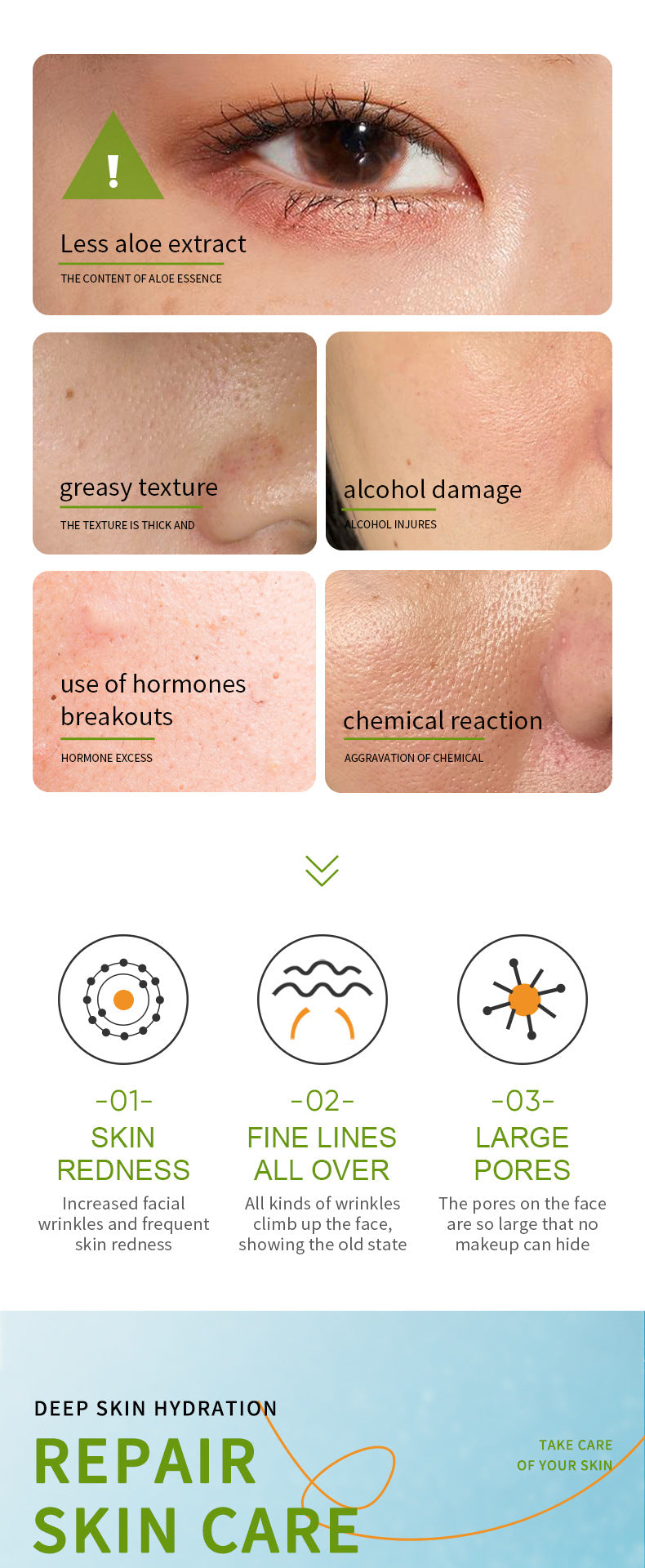 Aloe Vera Skincare Set SADOER Cleansing, hydrating, moisturizing, and nourishing  foreign trade manufacturer wholesale