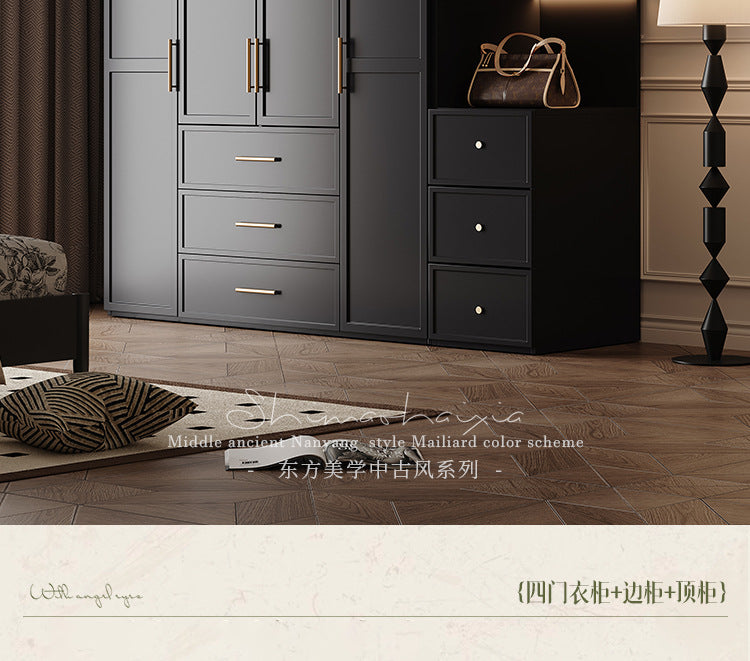 French Retro Style Black Wardrobe Modern Simple Small Apartment Light Luxury Internet Celebrity Closet Storage Cabinet Bedroom Economical Type