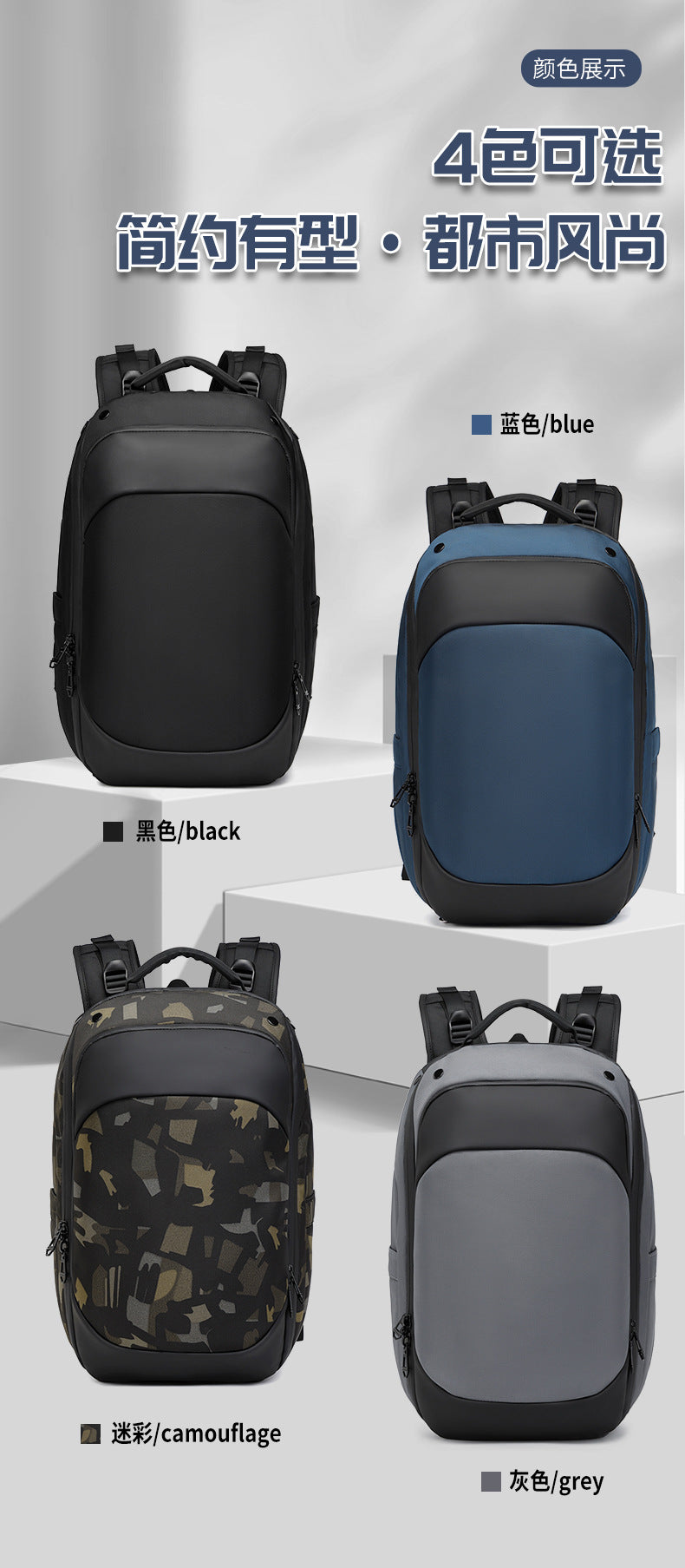 OZUKO Business Backpack for Men, Double Shoulder Laptop Bag, Waterproof, Large Capacity, Commuter School Bag, College Student Trendy Brand, High-End Feel