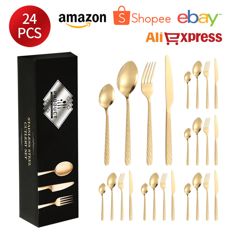 410Stainless Steel Tableware Hotel Restaurant Hemp Rope Pattern Knife Fork Spoon24Set of Western Steak Knives and Forks
