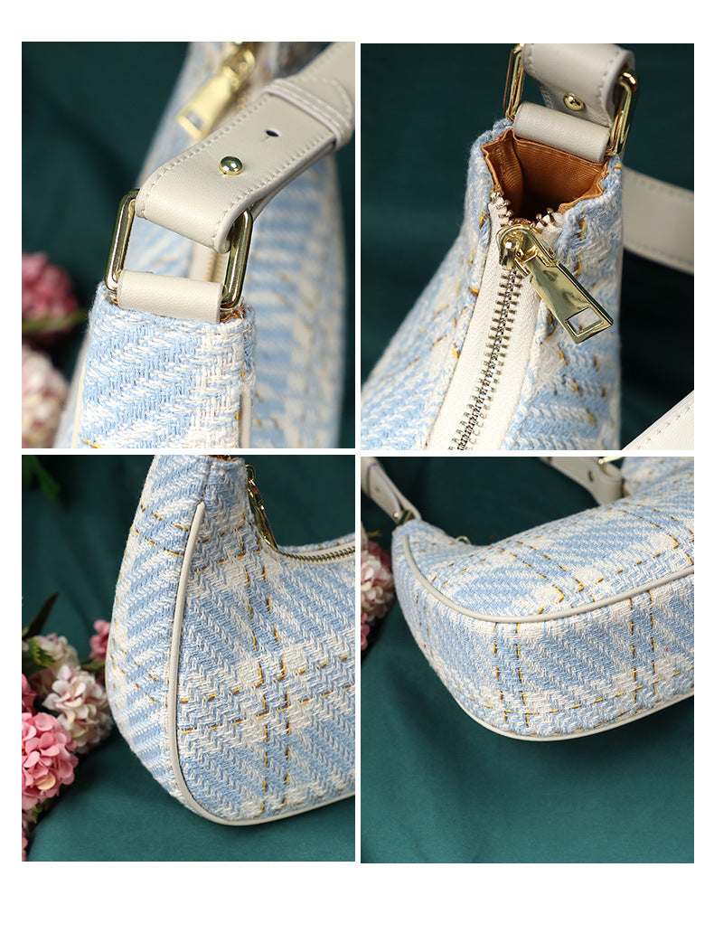 Unique Designer Trendy Women's Bag2024Summer New Fashion Versatile Plaid Crescent Underarm Handbag