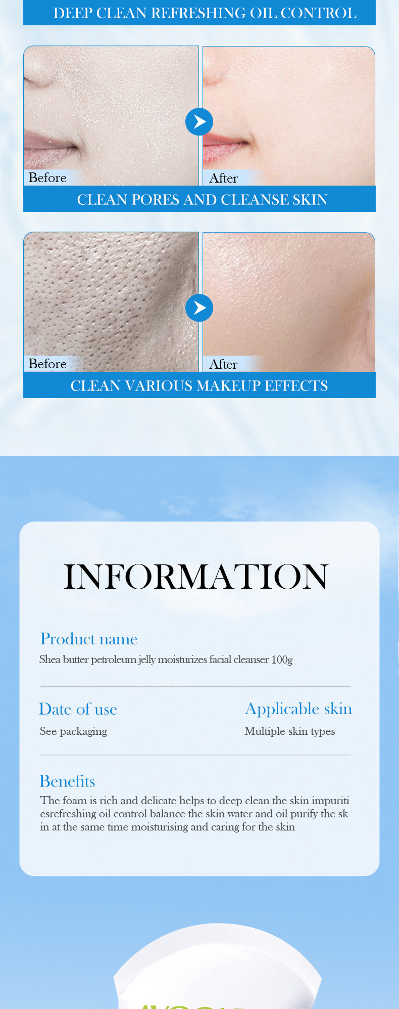 Cross-Border Avocado Skincare Series150ml Moisturizing Anti-Oxidation Cleansing Face Wash Export Manufacturer Wholesale