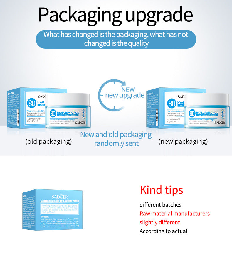 Hyaluronic Acid Face Cream SADOER8D Anti-wrinkle Hydrating Nourishing Face Cream Moisturizing and Rejuvenating  Foreign Trade Wholesale