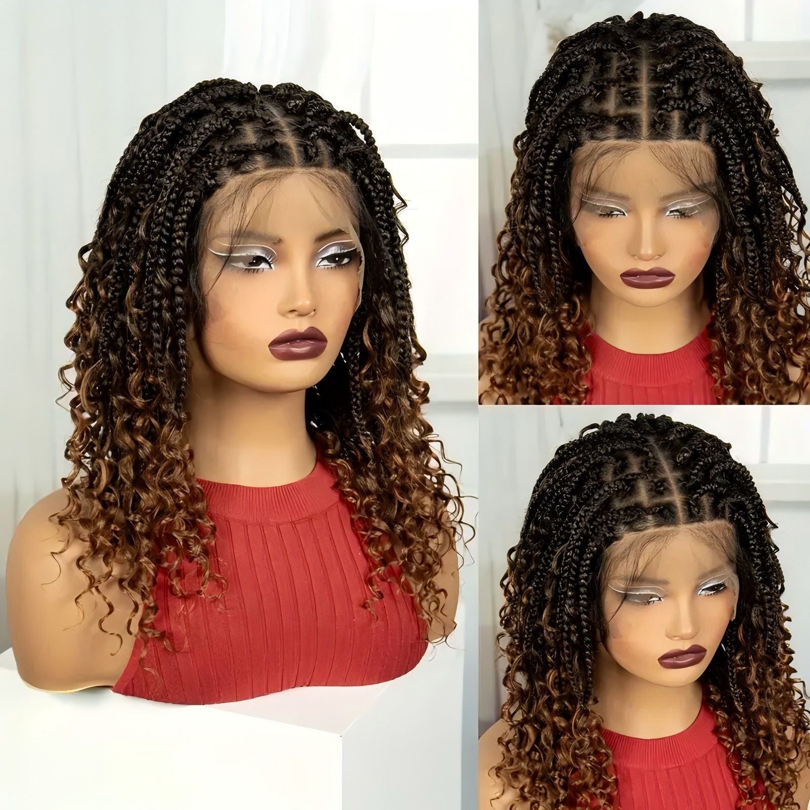 TEMU Cross-Border E-commerce Hot-Selling Synthetic Fiber Hand-Crocheted Lace Three-Strand Braid Ponytail Cover Box braid wigs