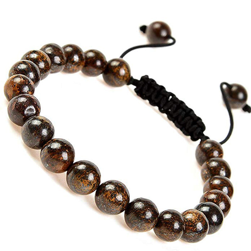 European and American Men's Volcanic Stone Woven Bracelet Natural Stone Adjustable Bracelet Frosted Tiger Eye Stone Woven Bracelet