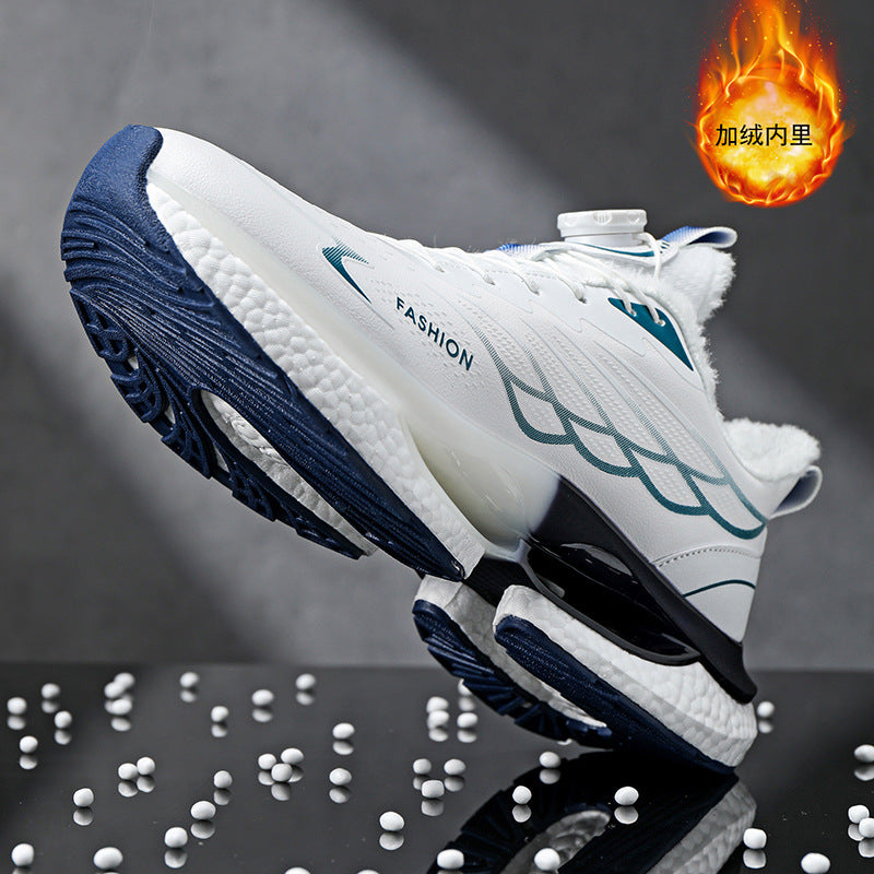 Winter Men's Shoes2025New Rotating Button Running Sports Shoes Men's Breathable Thick Bottom Popcorn Cushioning Running Shoes
