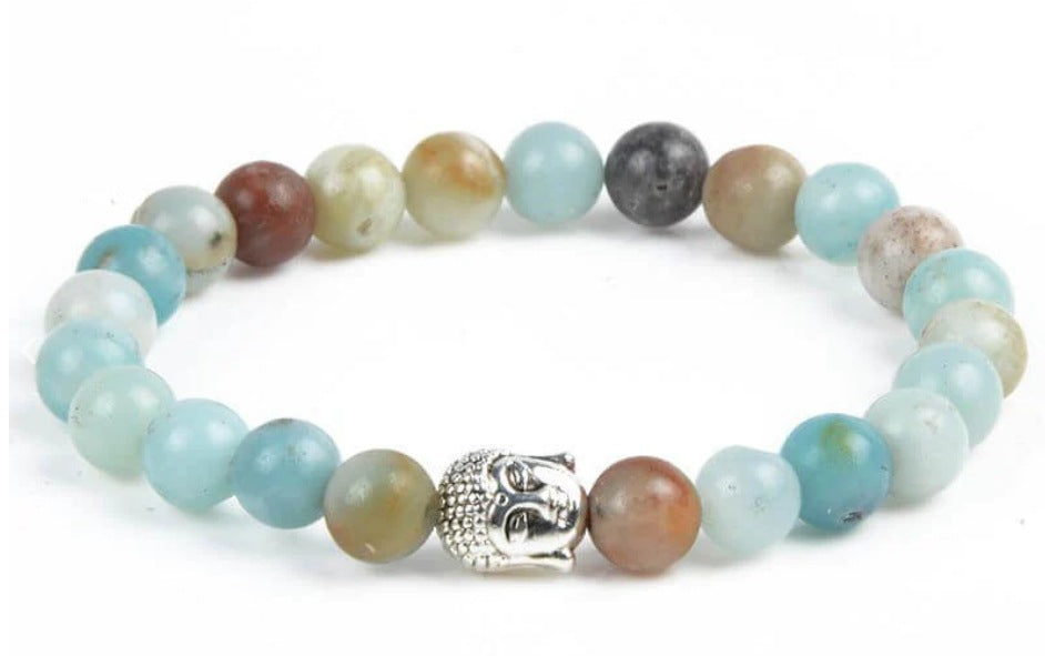 Buddha Pendant Bracelet Natural Stone Beaded Volcanic Stone Black Rutilated Quartz Bracelet8mm Single Loop Elastic Bracelet