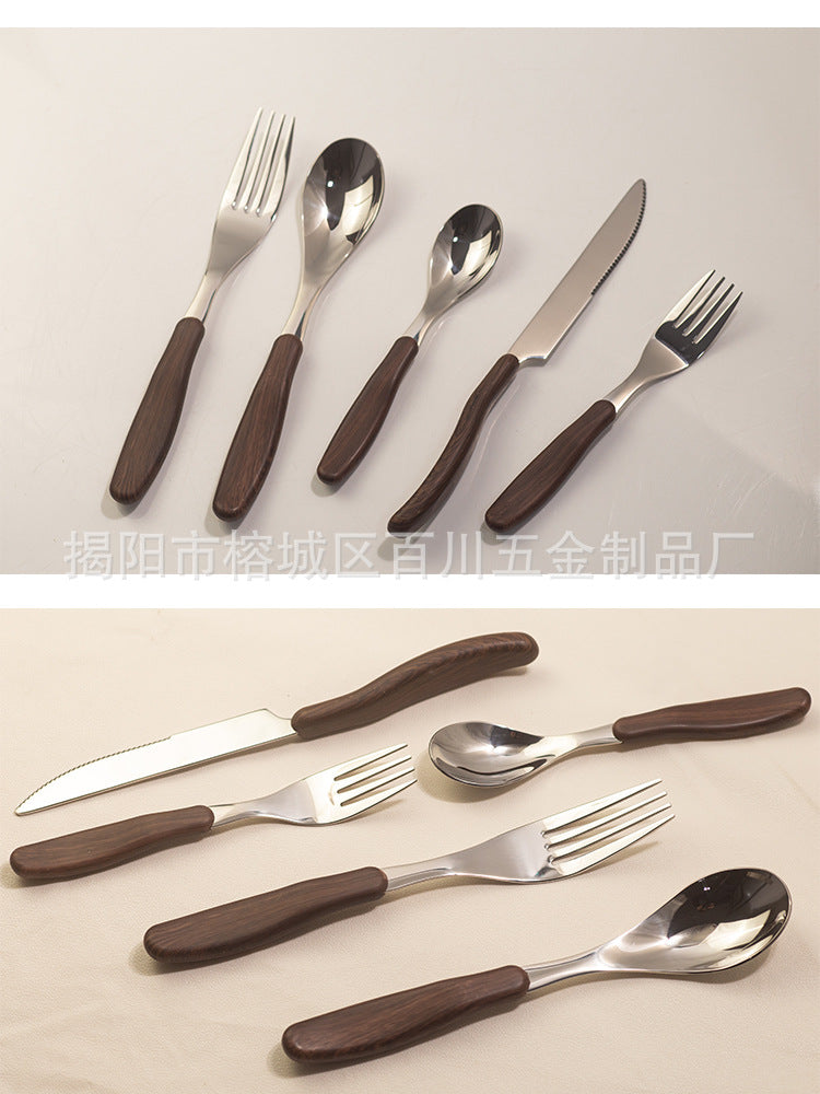 18-10Stainless Steel Price Control8.9！Western Tableware Set Imitation Wood Grain Handle Dinner Knife Spoon Fork Dessert Spoon Fork