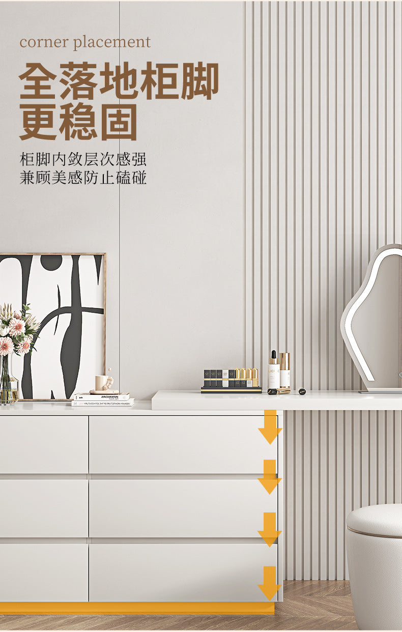 Custom Light Luxury Dressing Table Bedroom Small Apartment Modern Simple Skin Feel Gray Makeup Table Integrated Cabinet Makeup Desk Minimalist
