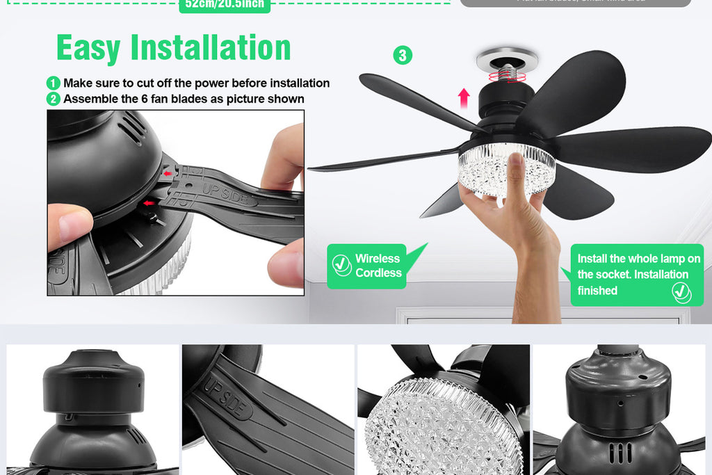 40W Crystal Fan Light Ceiling Fan Light Flower-Shaped Fan Light Living Room Ceiling Fan Light Simple Detachable Fan Blade Light Colorful