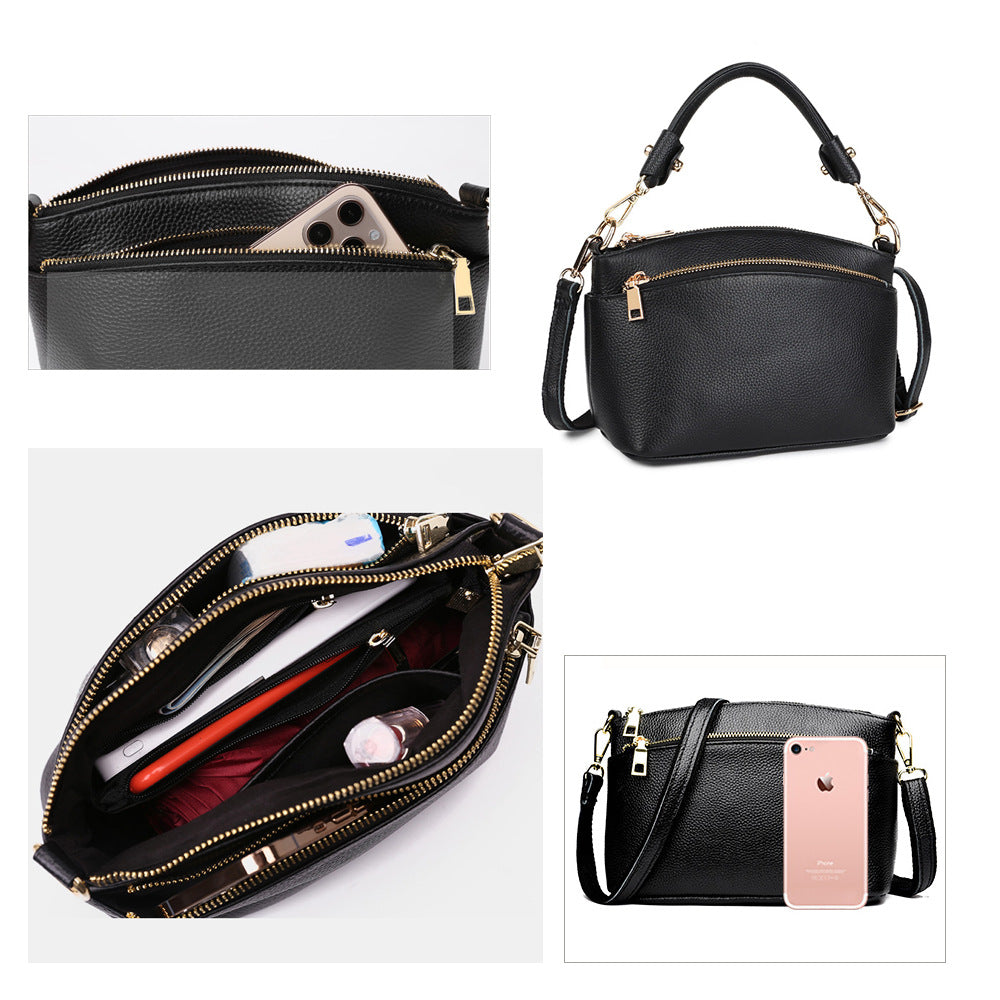 Guangzhou Shiling Genuine Leather Women's Bag for Middle-aged Moms, Small Square Bag, Top Layer Cowhide, Single Shoulder Crossbody Bag, Versatile