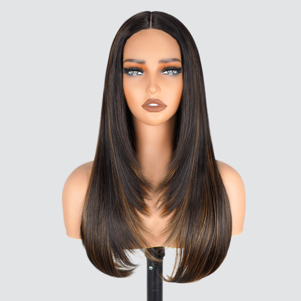 Factory Direct Cross-Border Wigs High Light Straight Layers Lace  Front Wig