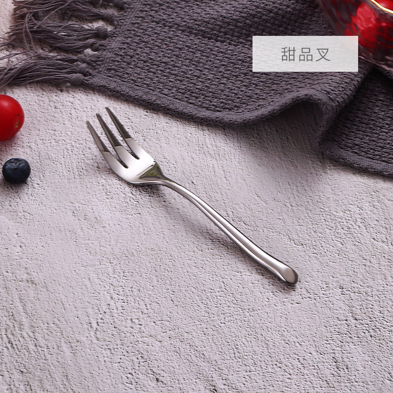 American Style Stainless Steel Western Steak Knife Slanted Tail Knife Fork Spoon Mirror Polished Tea Set3Solid Fork with Teeth