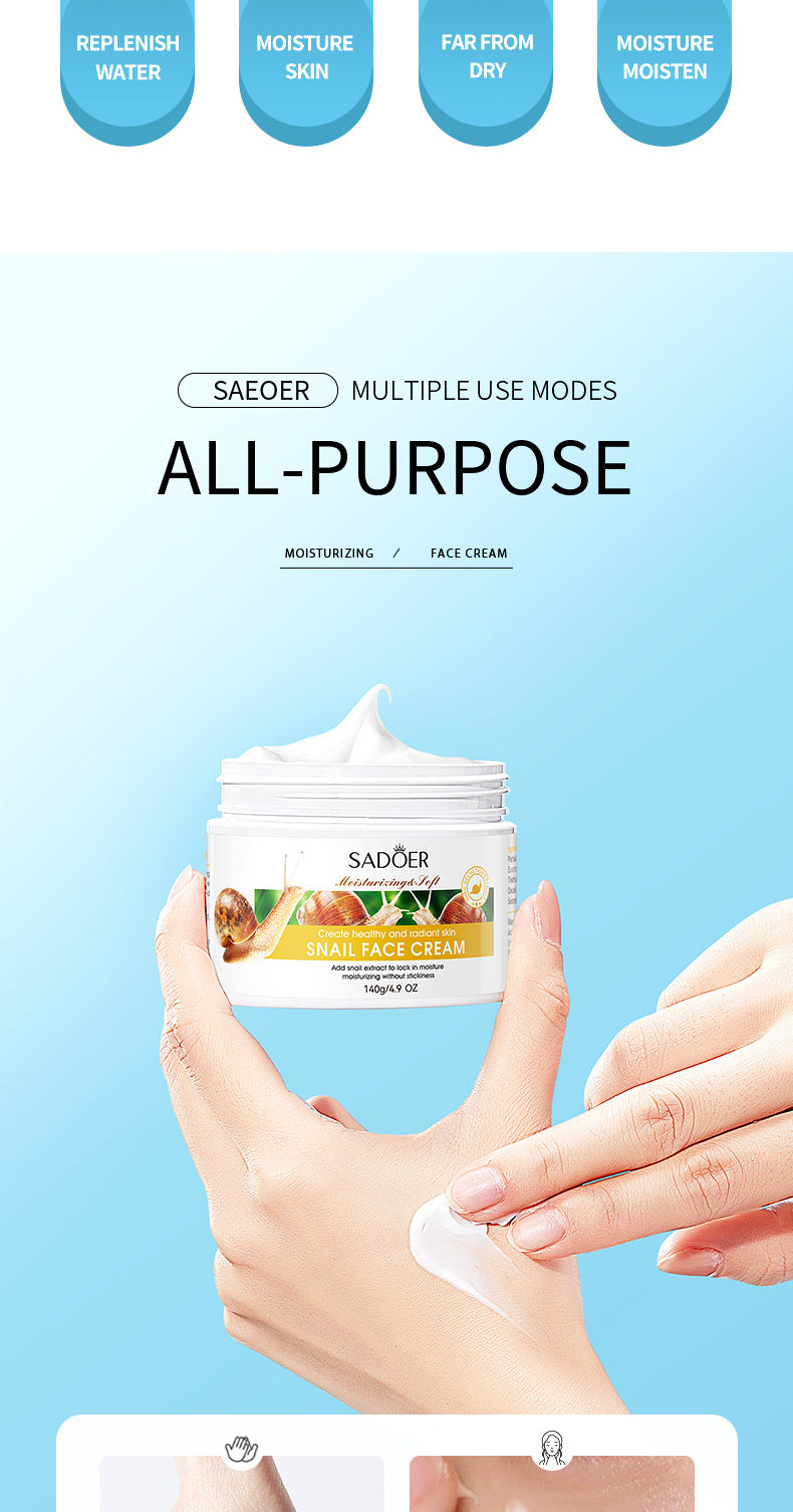 Snail Cream140g SADOER Hydrating Moisturizing and Nourishing Skin Rejuvenation Cross-Border Foreign Trade Live Wholesale