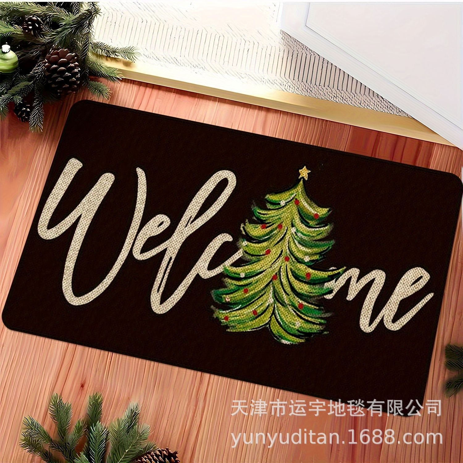 Christmas Flannel Doormat Holiday Decoration Entrance Mat Bathroom Water Absorbent Non-Slip Mat Customizable