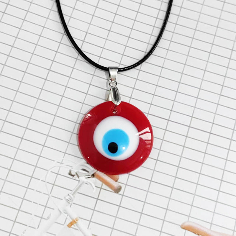 Hot-selling Devil's Eye Necklace European and American Wax Rope Turkish Blue Eyes Round Water Drop Necklace