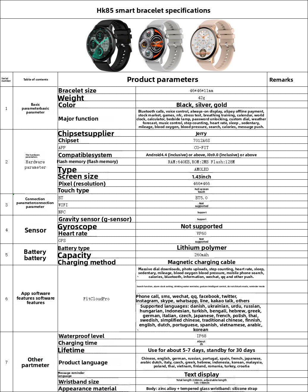 HK85Watch Bluetooth Call Heart Rate Monitoring Exercise Blood Oxygen Blood Pressure AMOLED Multi-Dial Switch Smart Health