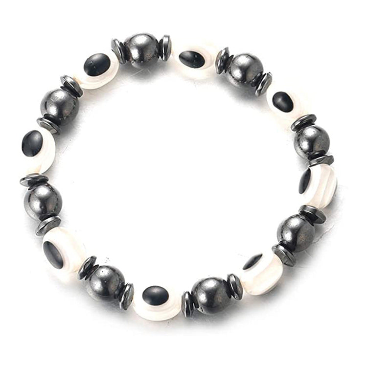 Black Gallstone Eye Bracelet Women's Gift Hematite Spacer Bracelet8mm Beaded Stretch Devil's Eye Bracelet