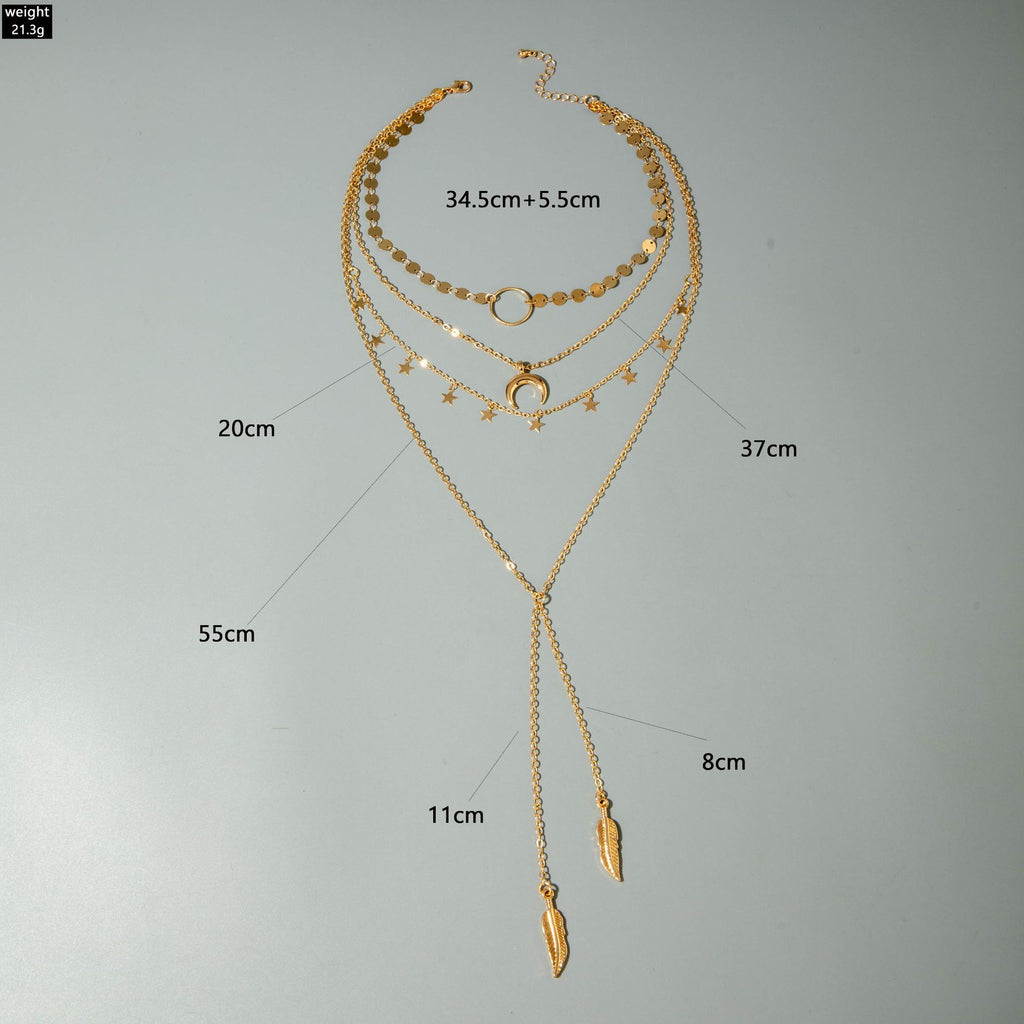 Geometric Star Tassel Chain Necklace Versatile Metal Style Sexy Multi-layer Stacking Y Type Necklace