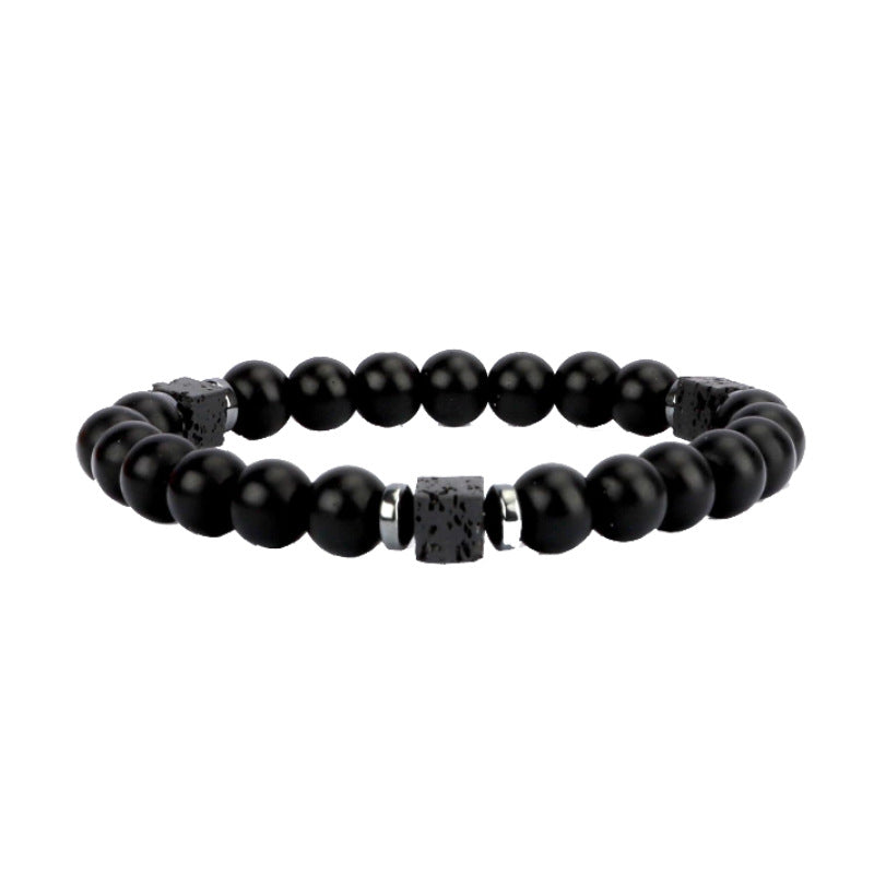 Father's Day Gift Bracelet Volcanic Stone Loose Beads Square Spacer Bracelet Men's Black Matte Agate Bracelet