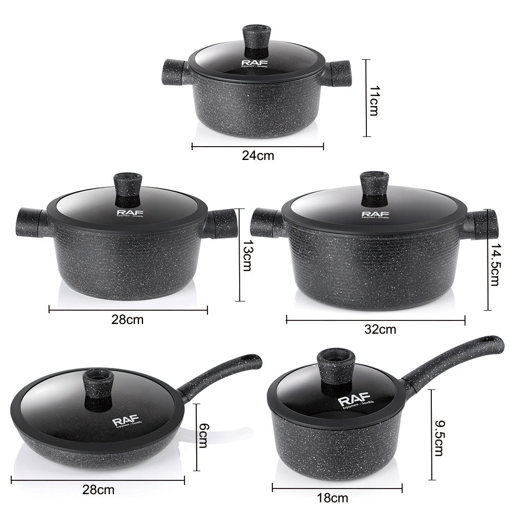 RAF Hot Sale Non-Stick Pan Ceramic  Inside and Out Flat Bottom Cooking Pan Universal Stove Cookware Set Ten-Piece Set
