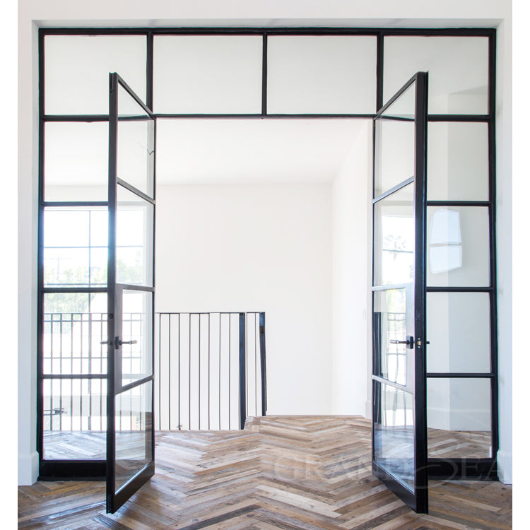 Modern House Exterior Door Double Tempered Glass Door Entry Wrought Iron Door Design