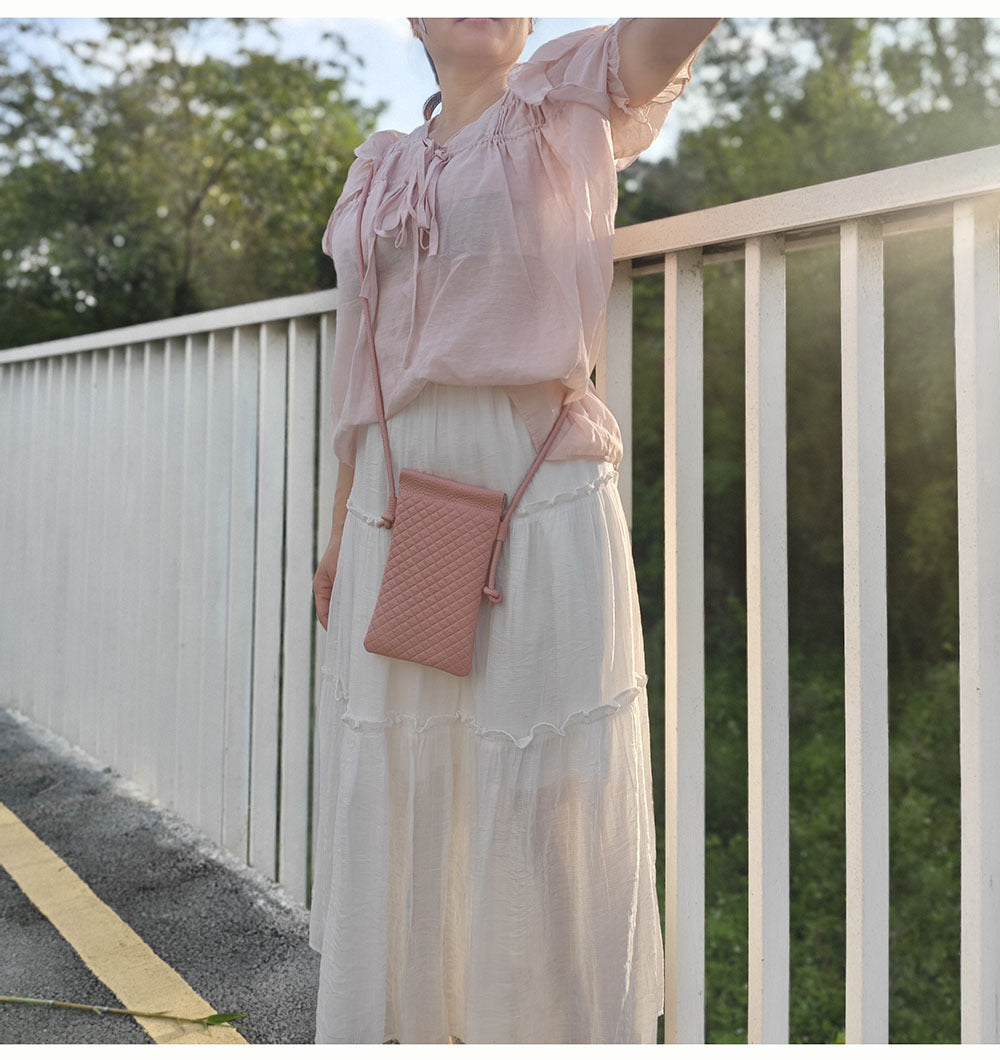 Genuine Leather Phone Bag for Women, Crossbody Small Bag, New Woven Pattern Vertical Style, Lightweight Mini Cowhide Walking Bag