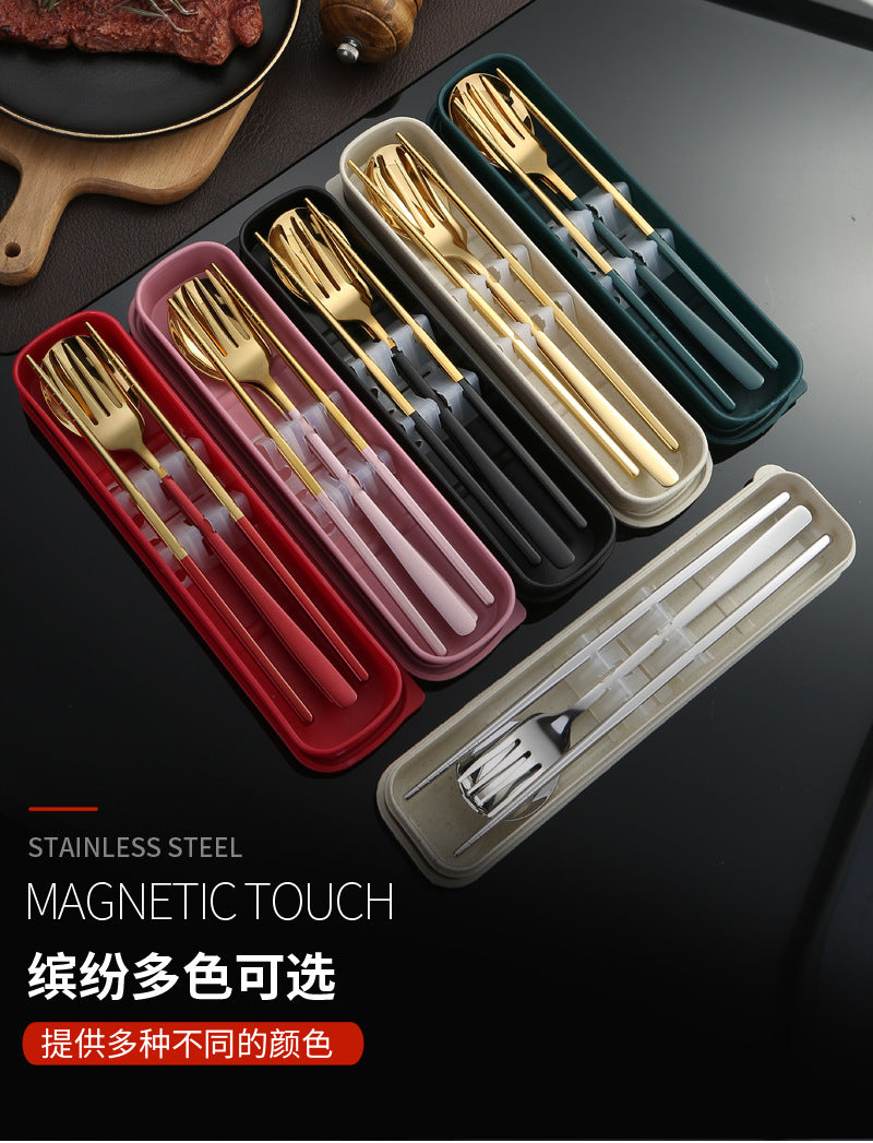 304Stainless Steel Tableware Student Korean Portable Tableware Office Worker Outdoor Spoon Fork Chopsticks Four-piece Set