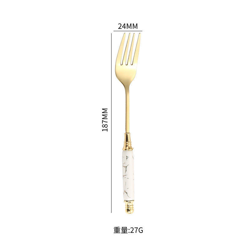 Stainless Steel Cutlery Restaurant Western Steak Knife Fork Imitation Marble Pattern Ceramic Handle Knife Fork Spoon Tea Spoon Tea Fork Set