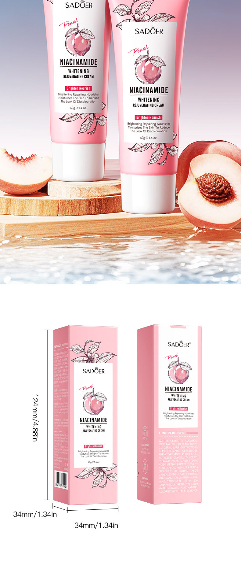 Peach Niacinamide Whitening and Rejuvenating Cream SADOER Moisturizing Body Lotion  Wholesale
